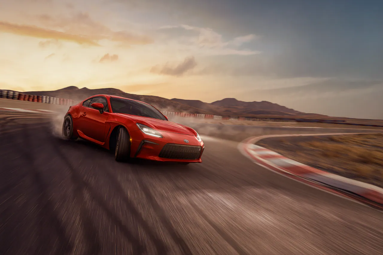 GR86 on track at sunset